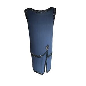 Vintage! Fabrice New York Couture 100% Silk Navy Blue, Beading, Women’s Size Sm